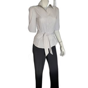 NINETY NWOT White & Black Polka Dot 3/4 Cinched Sleeve, Button Down, Size Small
